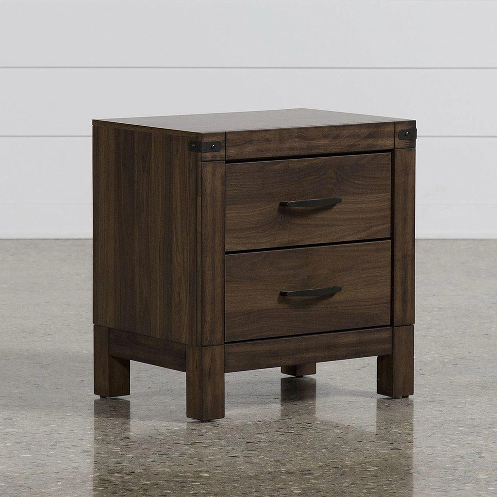 Dark Brown Industrial Style Two Drawer Nightstand