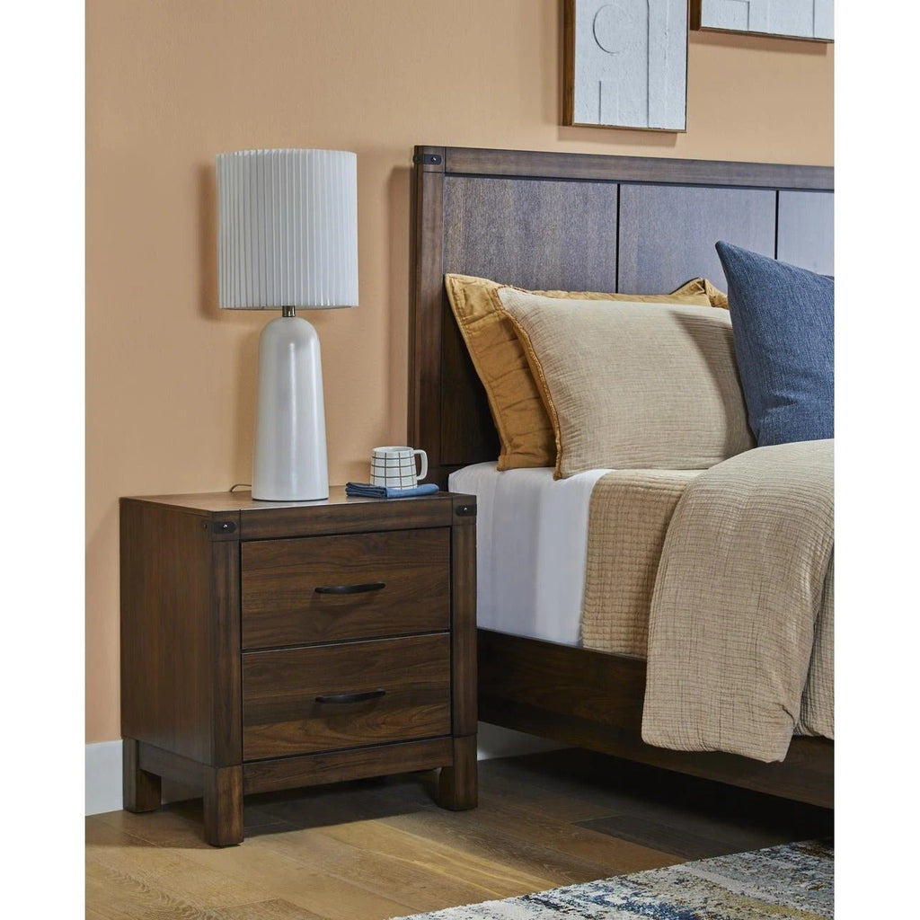 Dark Brown Industrial Style Two Drawer Nightstand