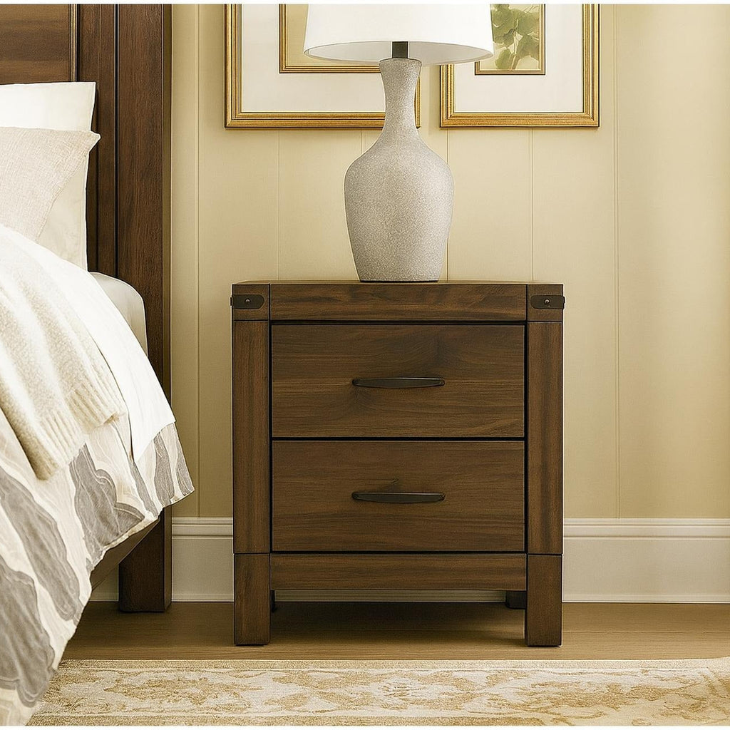 Dark Brown Industrial Style Two Drawer Nightstand