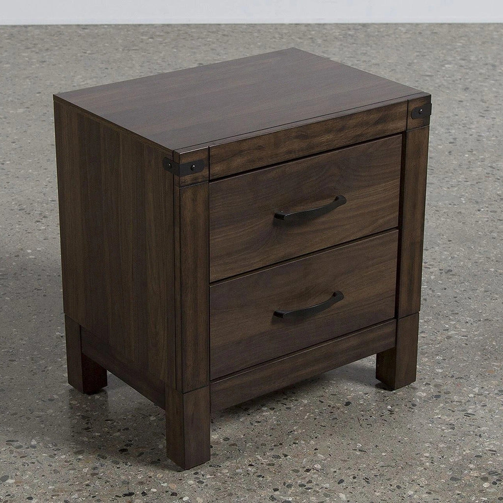 Dark Brown Industrial Style Two Drawer Nightstand