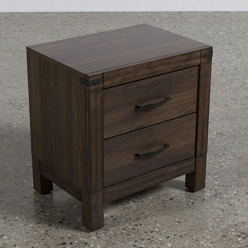 Dark Brown Industrial Style Two Drawer Nightstand