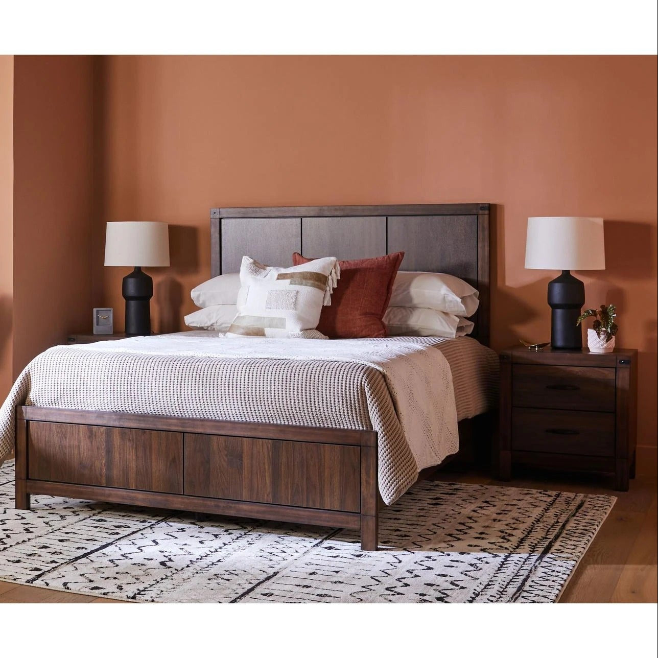 Dark Brown Industrial Style Two Drawer Nightstand