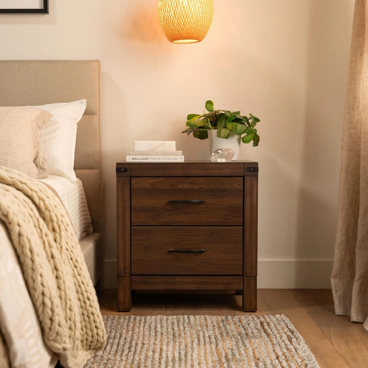 Dark Brown Industrial Style Two Drawer Nightstand