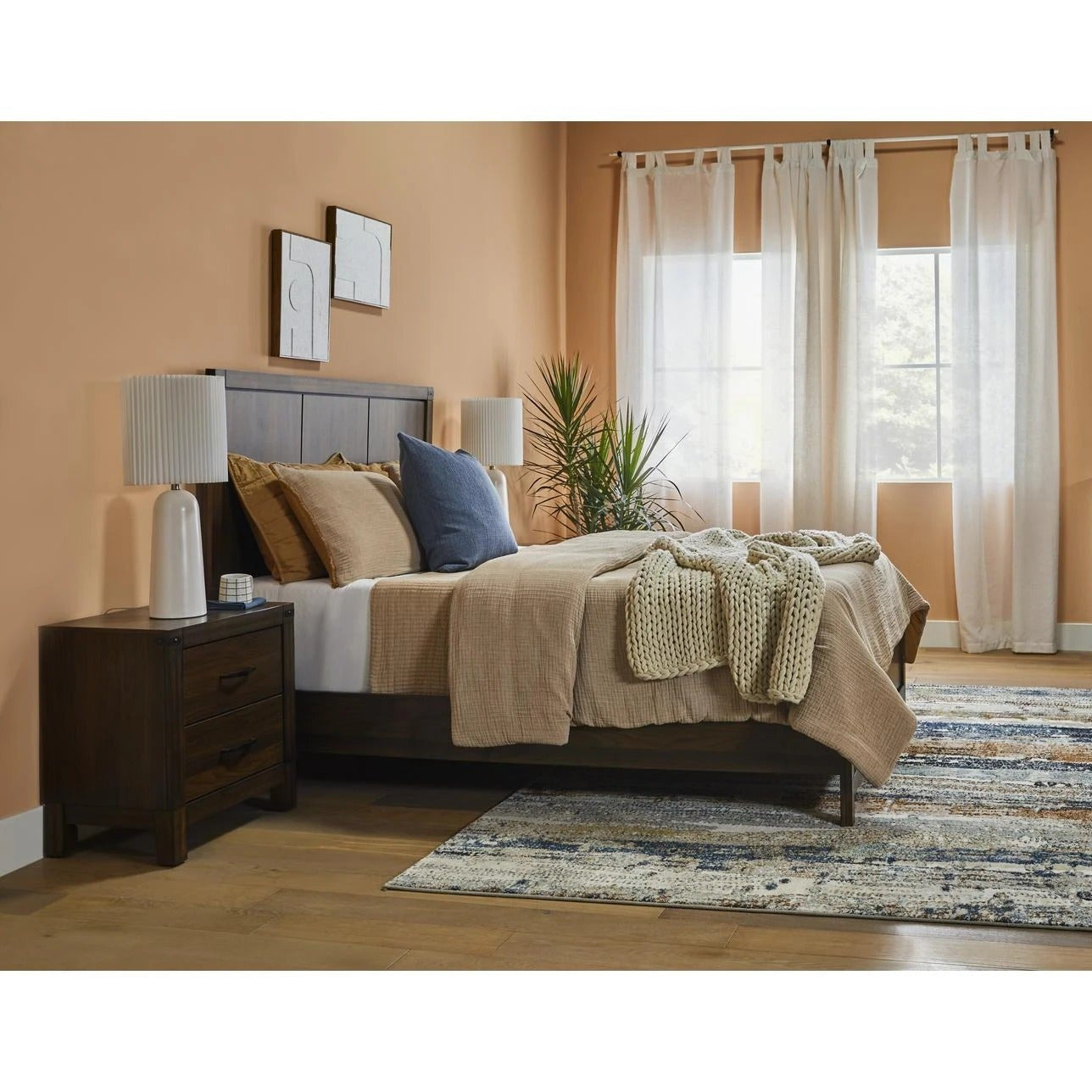 Dark Brown Industrial Style Two Drawer Nightstand
