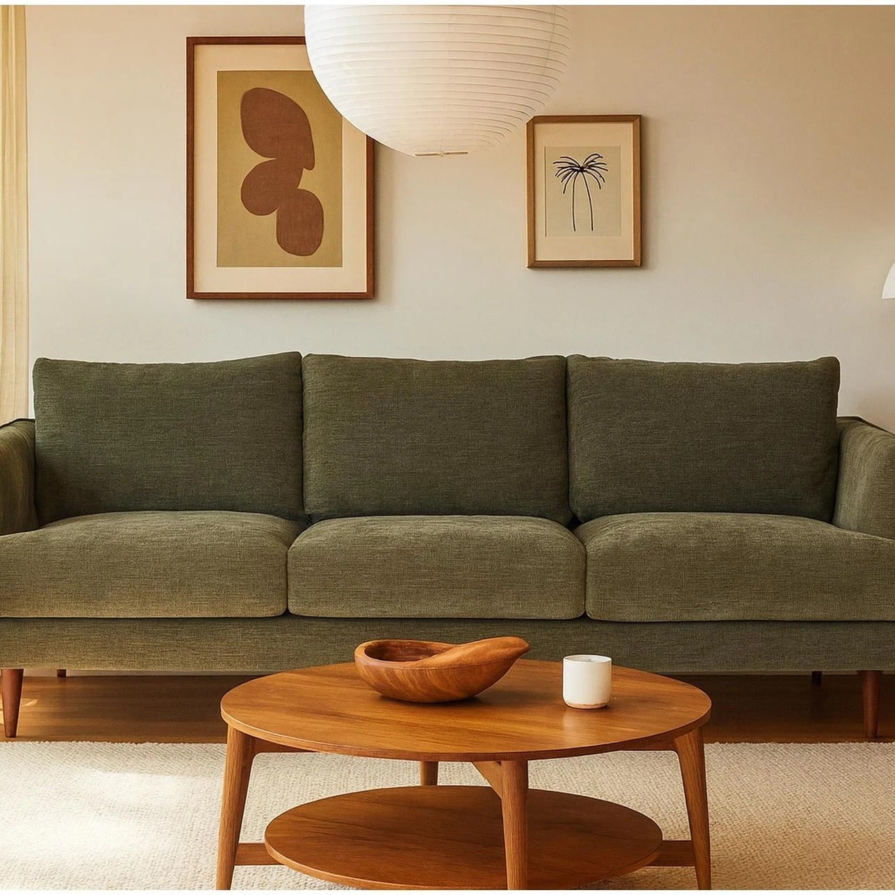 Dark Green Three Seater Vintage SStyle Fabric Sofa