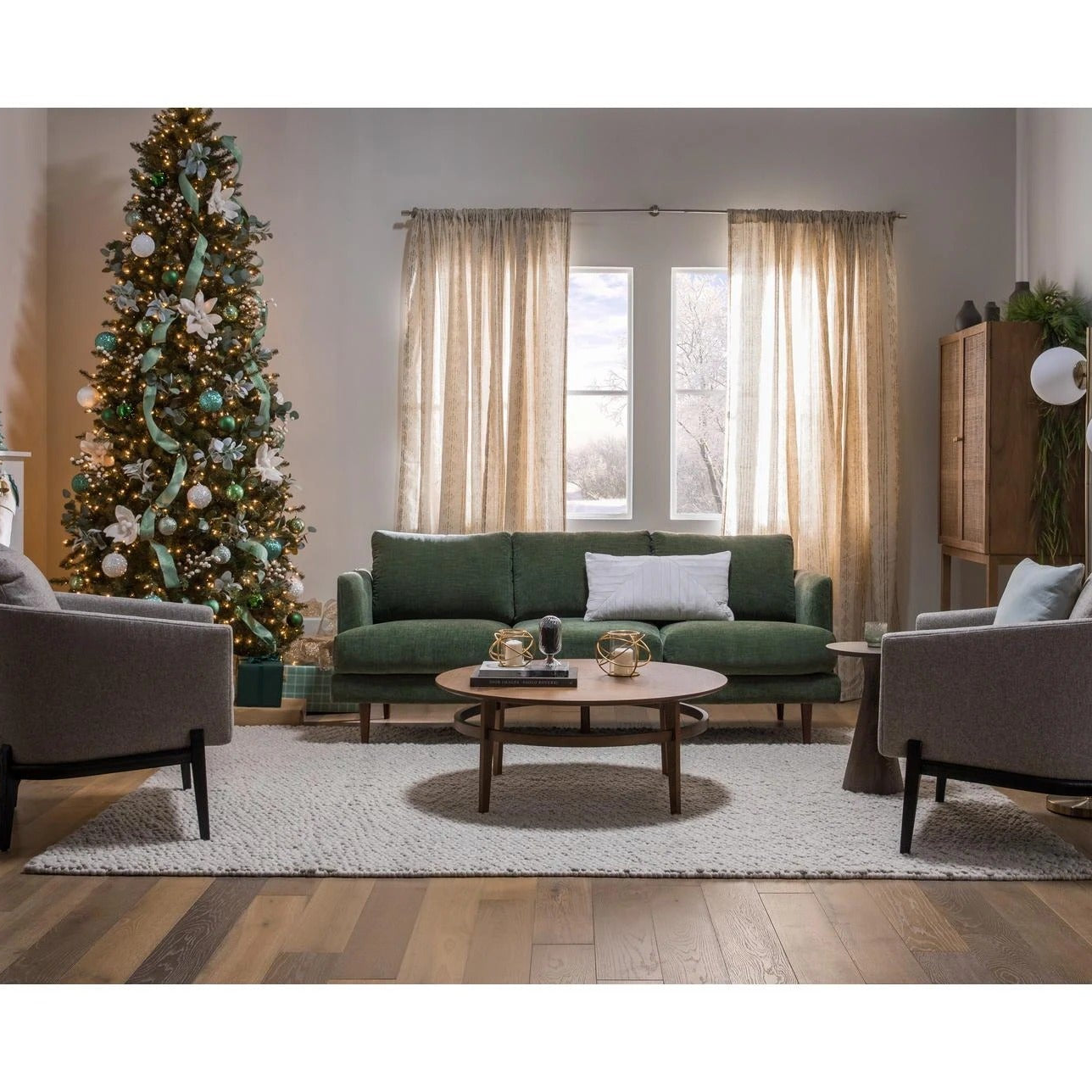 Dark Green Three Seater Vintage SStyle Fabric Sofa
