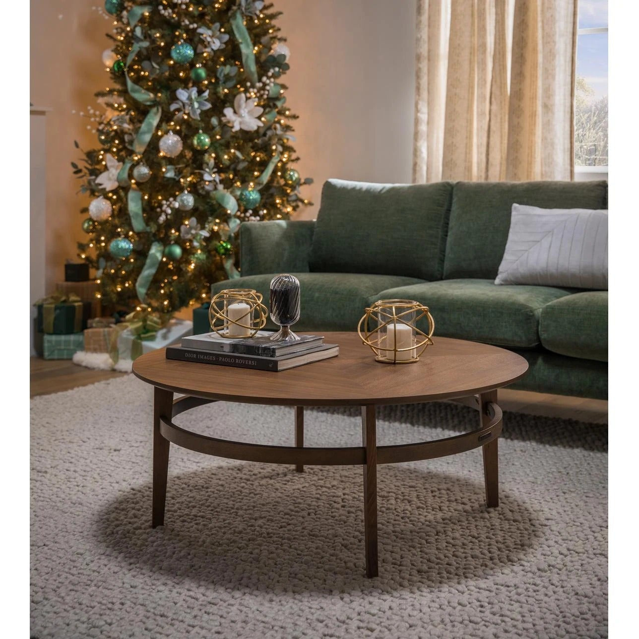 Dark Green Three Seater Vintage SStyle Fabric Sofa