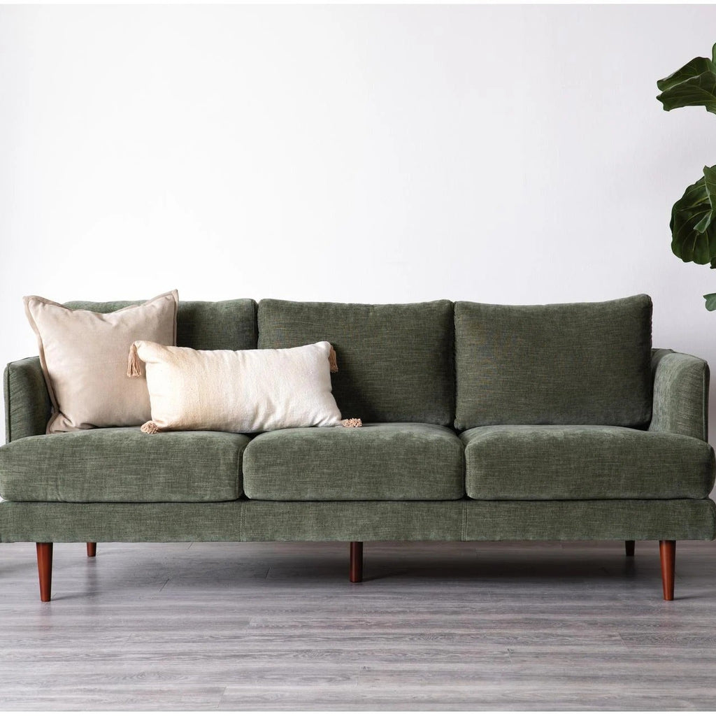 Dark Green Three Seater Vintage SStyle Fabric Sofa