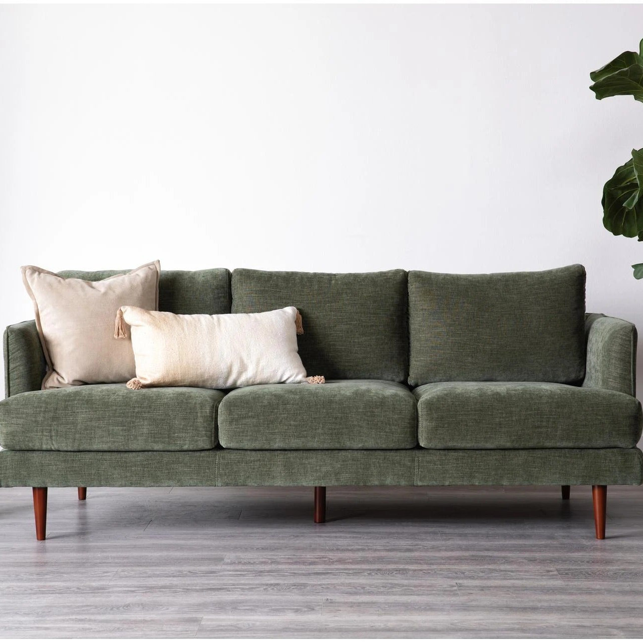 Dark Green Three Seater Vintage SStyle Fabric Sofa