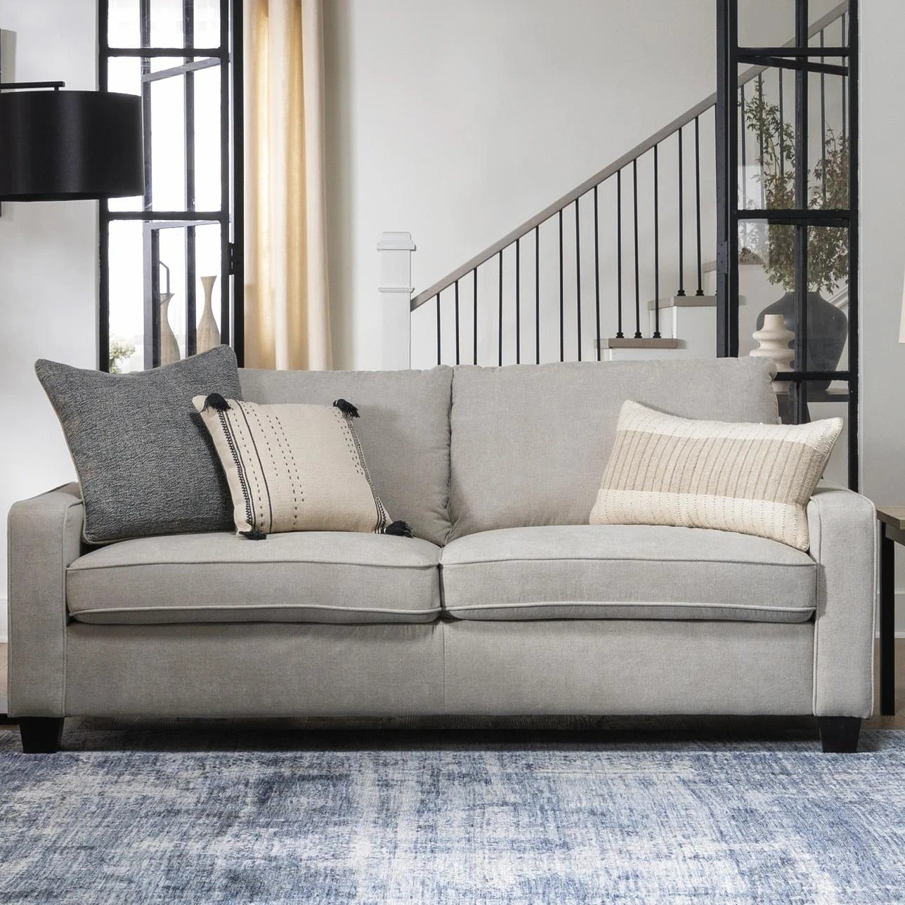 Light Grey Fabric Straight Back Sofa For Two