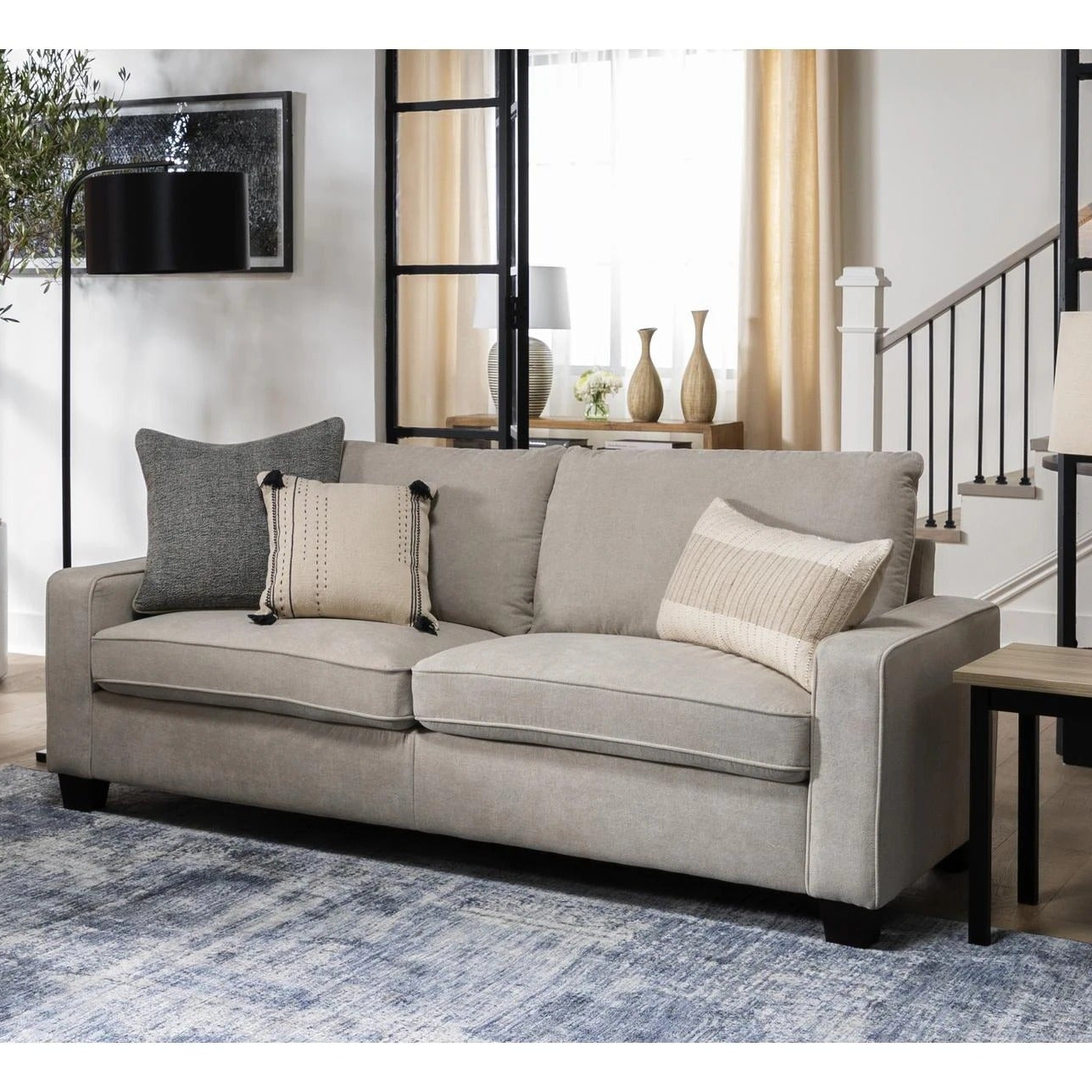 Light Grey Fabric Straight Back Sofa For Two