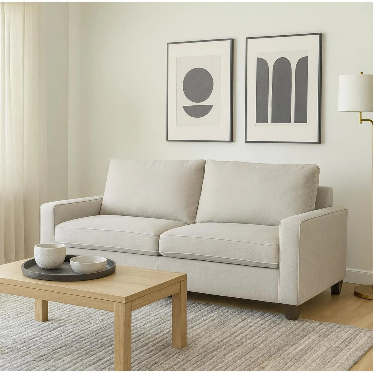 Light Grey Fabric Straight Back Sofa For Two