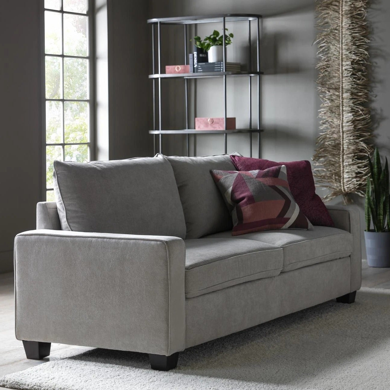 Light Grey Fabric Straight Back Sofa For Two