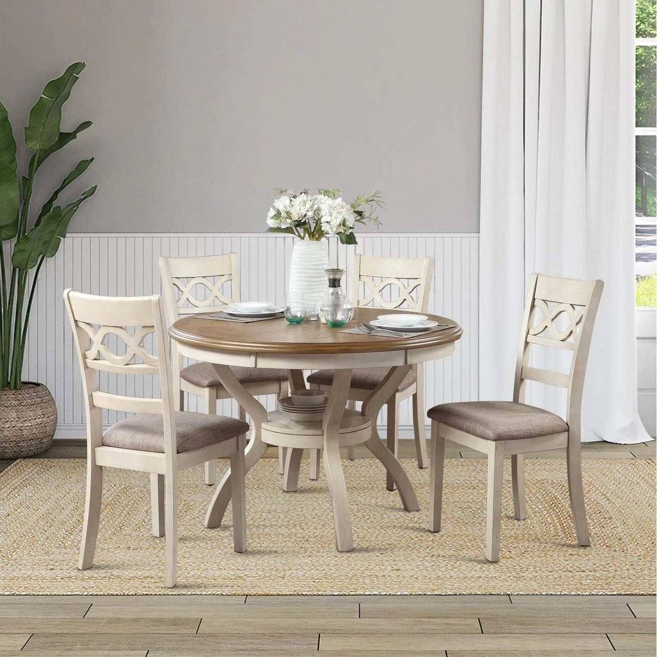 Round Solid Wood Dining Table Set