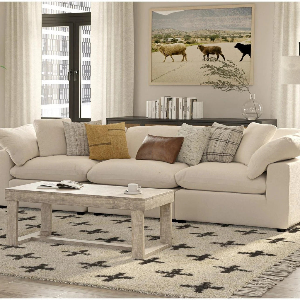 Three Section Modular Straight Line Fabric Sofa