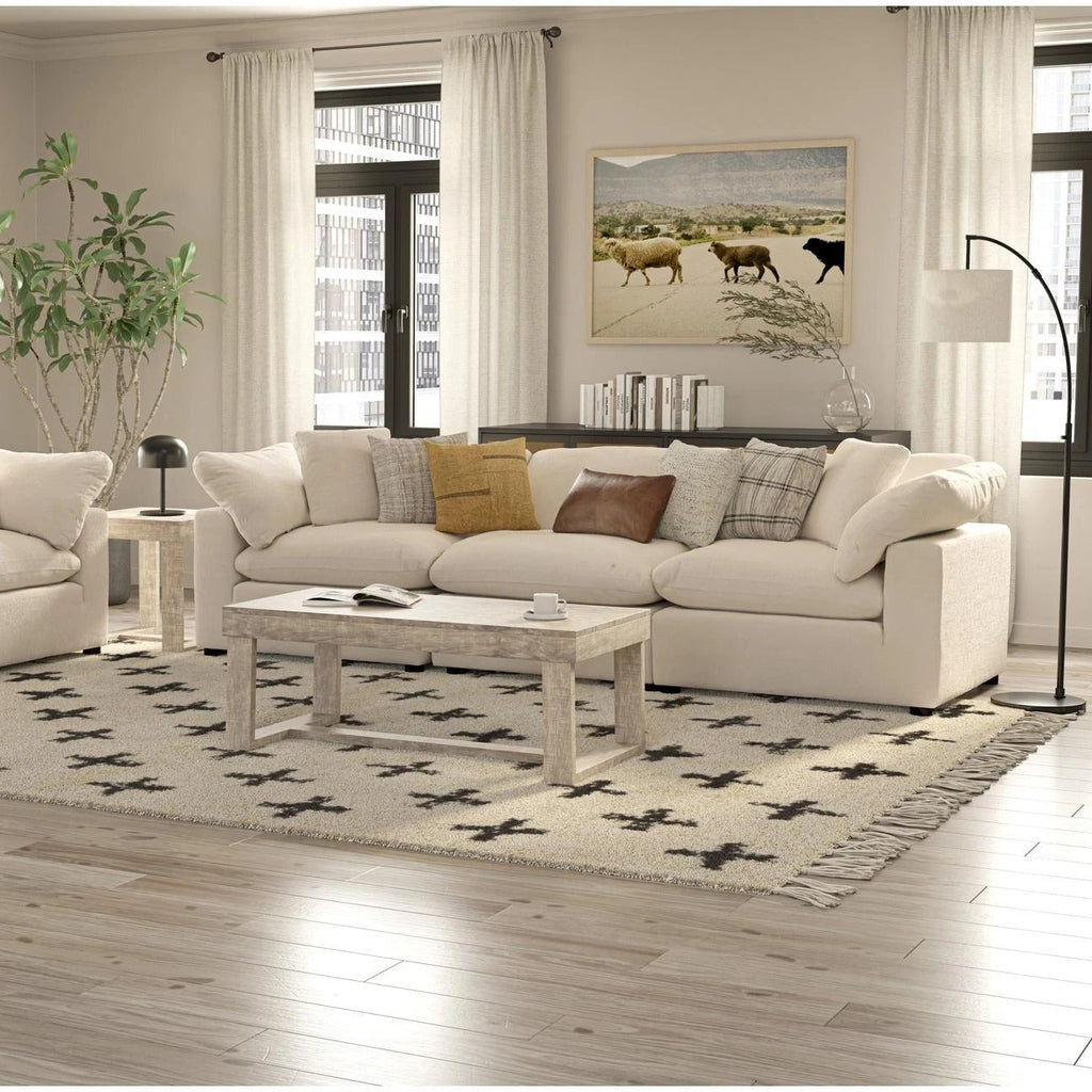 Three Section Modular Straight Line Fabric Sofa