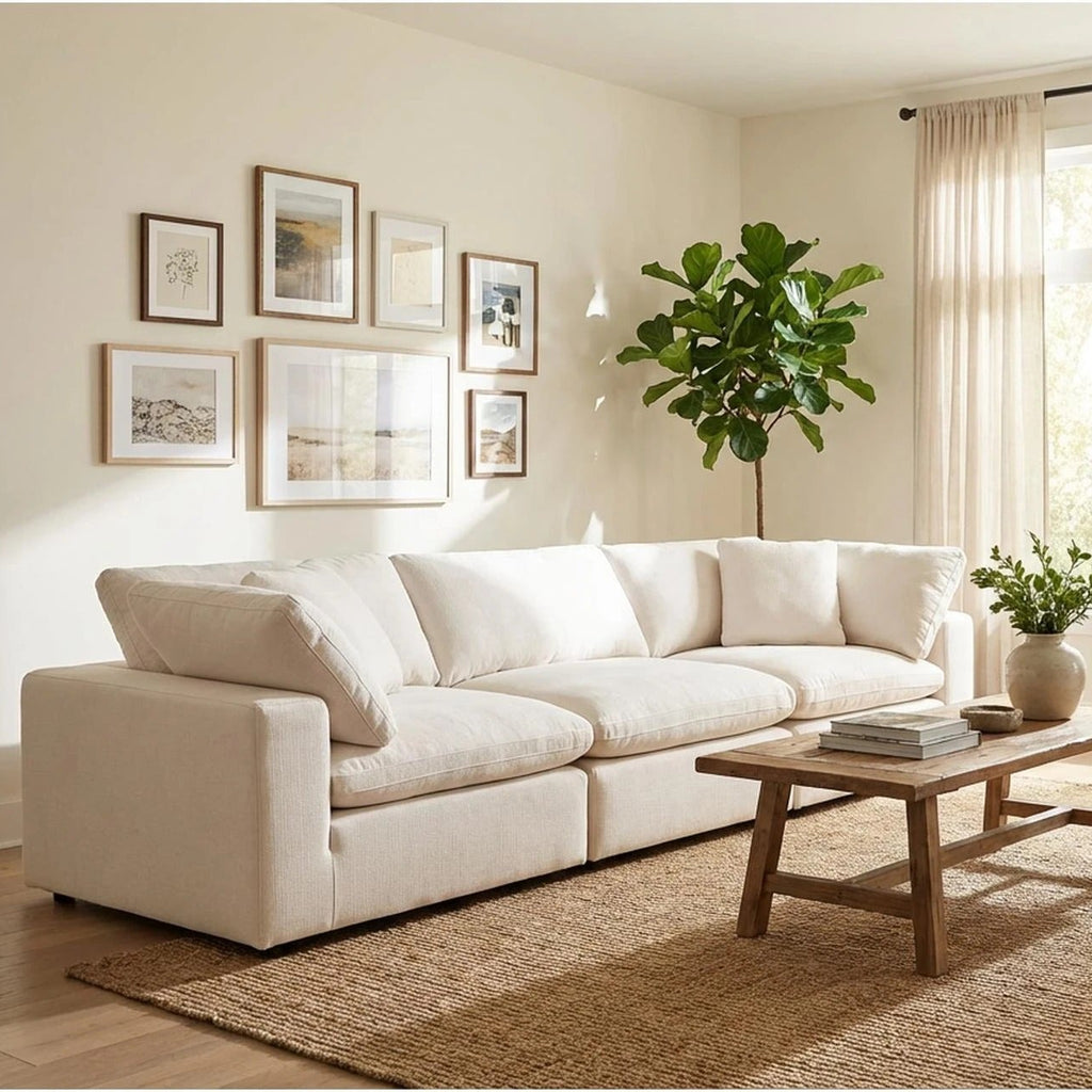 Three Section Modular Straight Line Fabric Sofa