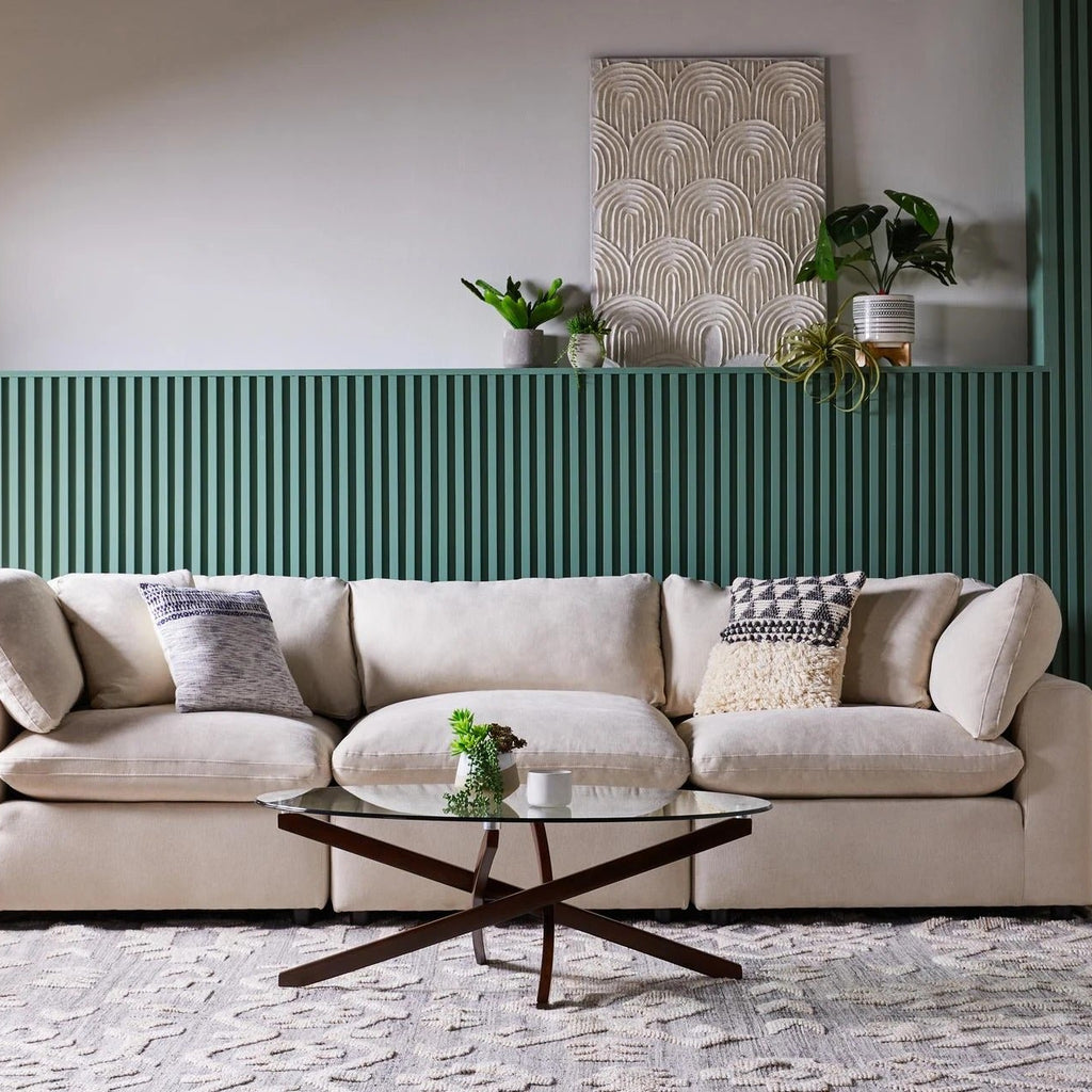 Three Section Modular Straight Line Fabric Sofa